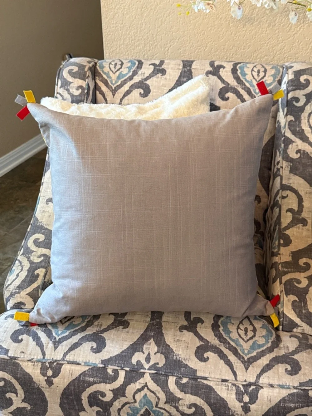 IKEA Yellow Gray Striped Accent Pillow with Duck Down Insert - 19x18